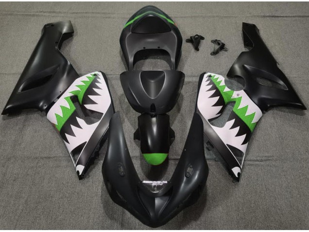 05-06 Nero Opaco & Verde Squalo ZX6R Carene Moto 05-06 Nero Opaco & Verde Squalo ZX6R Carene Moto