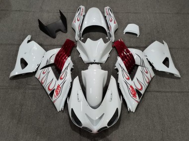 06-11 Blanc Rouge Flamme ZX14R Carene Moto