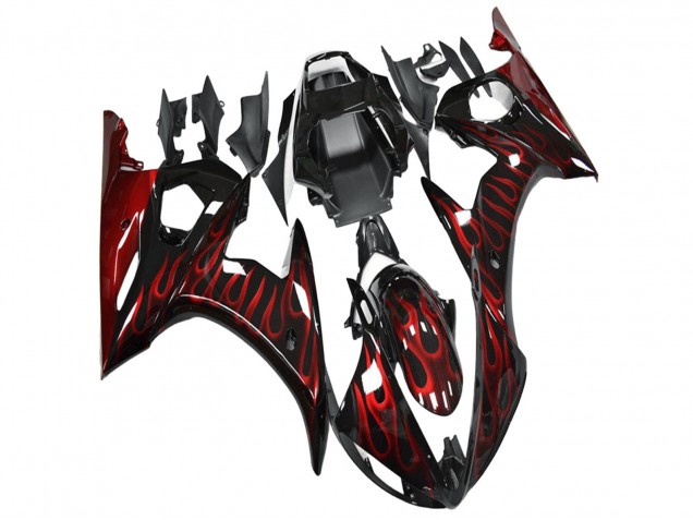 Carena Moto Yamaha YZF R6 2003-2004 - Nero Lucido Rosso Fiamma
