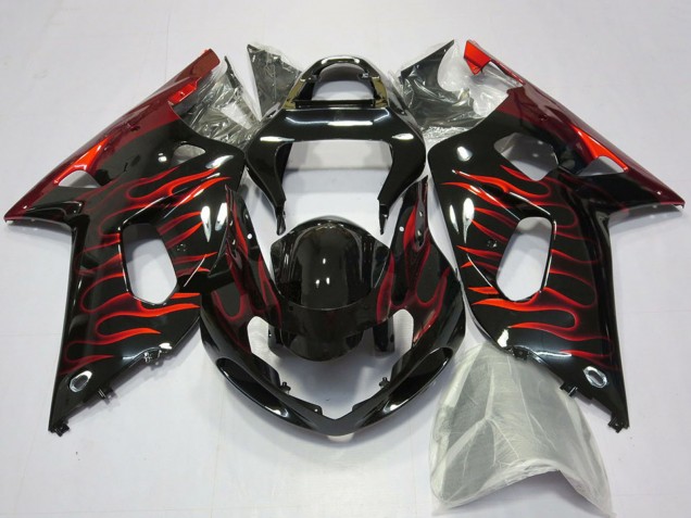 Carene Moto Suzuki GSXR 600 / GSXR 750 2001-2003 - Nero Lucido Rosso Fiamma