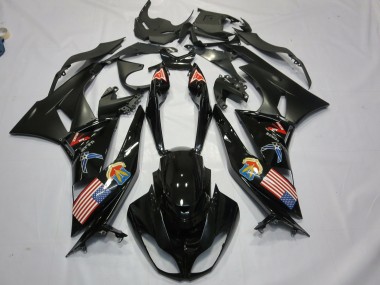 Carene Moto Kawasaki ZX6R 2009-2012 - Nero Lucido Nero Opaco Bandiera Americana