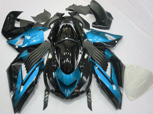 Carene Moto Kawasaki ZX14R 2006-2011 - Azzurro Chiaro Nero Lucido