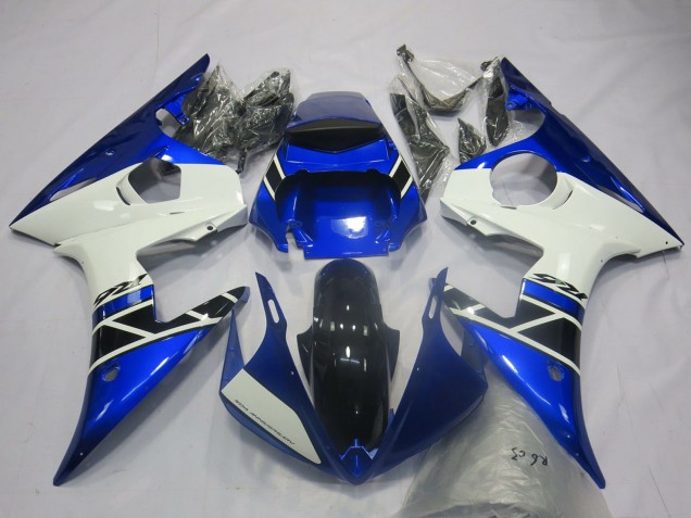 Carene Moto Yamaha R6 2003-2004 - Blu Bianco Nero Lucido OEM Stile
