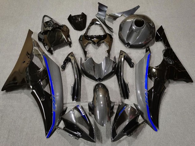 Carene Moto Yamaha R6 2008-2016 - Nero Lucido Fibra di Carbonio Stile Blu