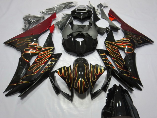 Carene Moto Yamaha R6 2008-2016 - Rosso Nero Lucido Oro Fiamma