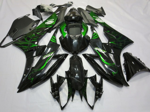 Carene Moto Yamaha R6 2006-2007 - Nero Lucido Verde Fiamma
