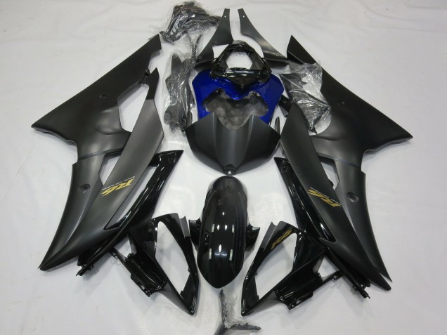 Carene Moto Yamaha R6 2008-2016 - Nero Lucido Nero Opaco Blu Oro Decals