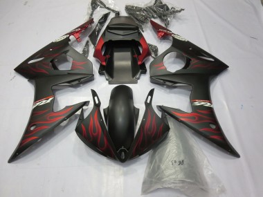 Carene Moto Yamaha R6 2003-2004 - Nero Opaco Rosso Fiamma