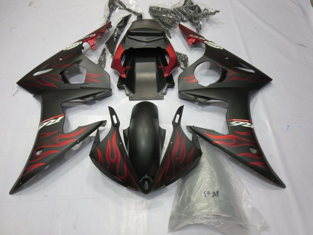 Carene Moto Yamaha R6 2003-2004 - Nero Opaco Rosso Fiamma