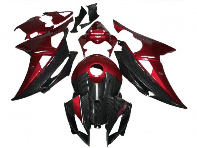 Carene Moto Yamaha R6 2008-2016 - Rosso Nero Fibra di Carbonio Stile