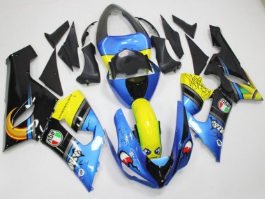 Carena Moto Kawasaki ZX6R 2005-2006 - Blu Giallo Nero Squalo