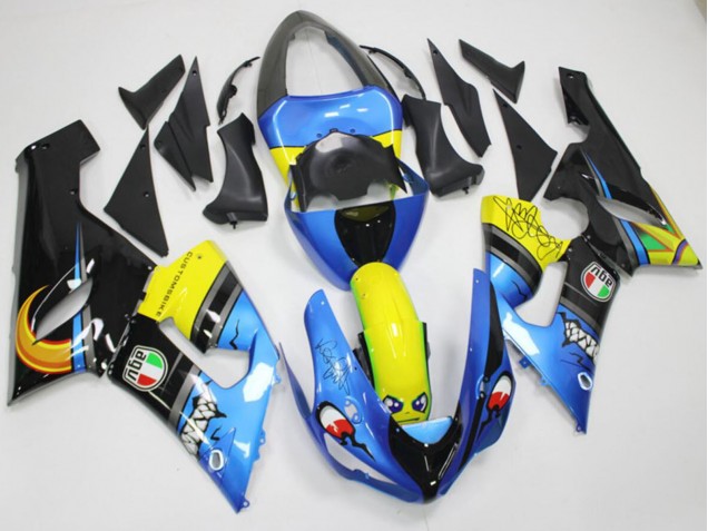 Carena Moto Kawasaki ZX6R 2005-2006 - Blu Giallo Nero Squalo