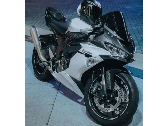 Carena Moto Kawasaki ZX6R 2019-2022 - Bianco Nero Fibra di Carbonio
