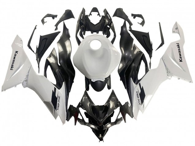 Carena Moto Kawasaki ZX6R 2019-2022 - Bianco Nero Fibra di Carbonio
