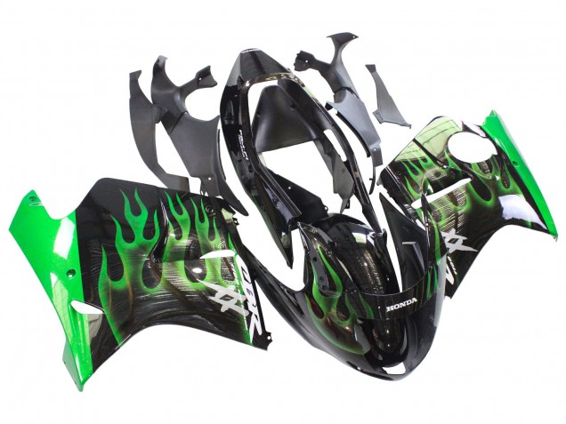 Carena Moto Honda CBR1100XX Blackbird 1996-2007 - Nero Lucido Verde Fiamma