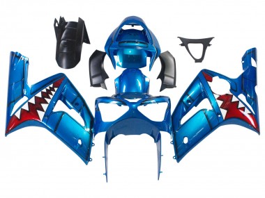 Carena Moto Kawasaki ZX6R 2003-2004 - Blu Bianco Rosso Squalo