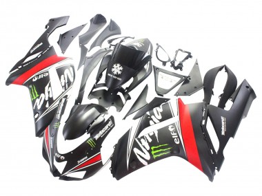 Carena Moto Kawasaki ZX6R 2007-2008 - Nero Bianco Rosso Bianco Nevicare Decal Ninja Elf