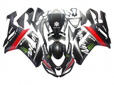 Carena Moto Kawasaki ZX6R 2007-2008 - Nero Bianco Rosso Bianco Nevicare Decal Ninja Elf