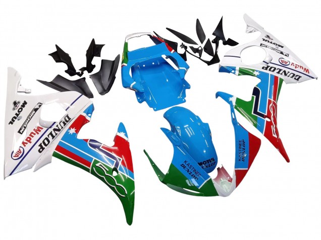 Carena Moto Yamaha YZF R6 2003-2004 - Bianco Blu Verde Rosso Kastinee Dunlop Motul