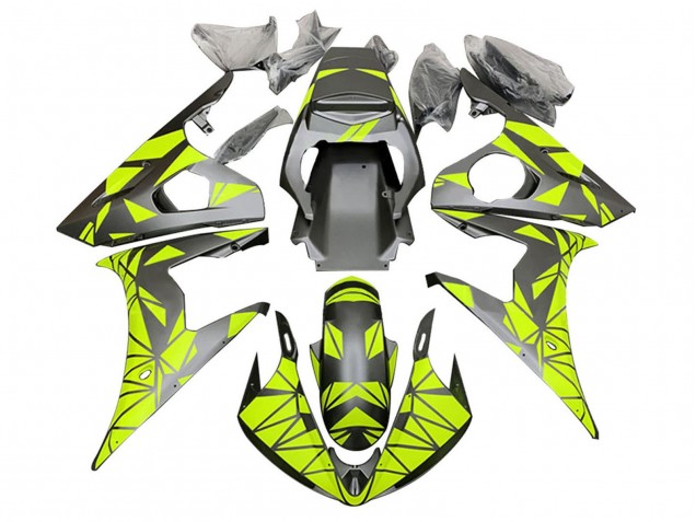 Carena Moto Yamaha YZF R6 2003-2004 - Neon Verde Nero Opaco Geometrico