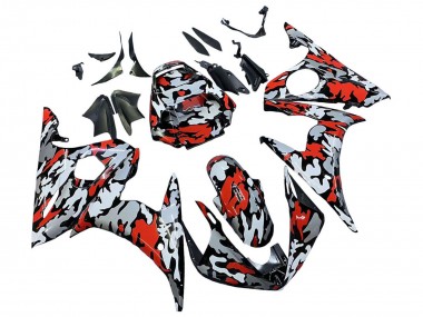 Carena Moto Yamaha YZF R6 2003-2004 - Nero Rosso Grigio Camouflage
