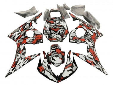 Carena Moto Yamaha YZF R6 2003-2004 - Nero Rosso Grigio Camouflage