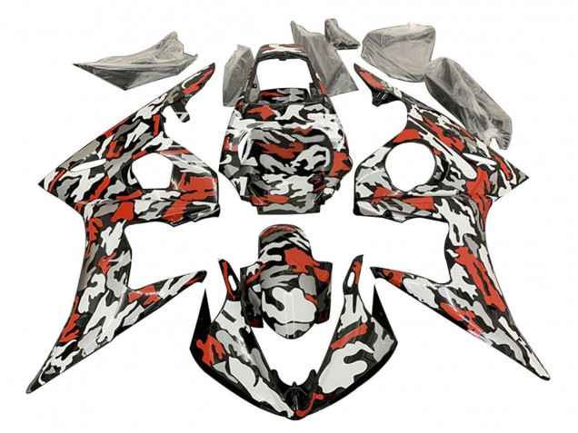 Carena Moto Yamaha YZF R6 2003-2004 - Nero Rosso Grigio Camouflage