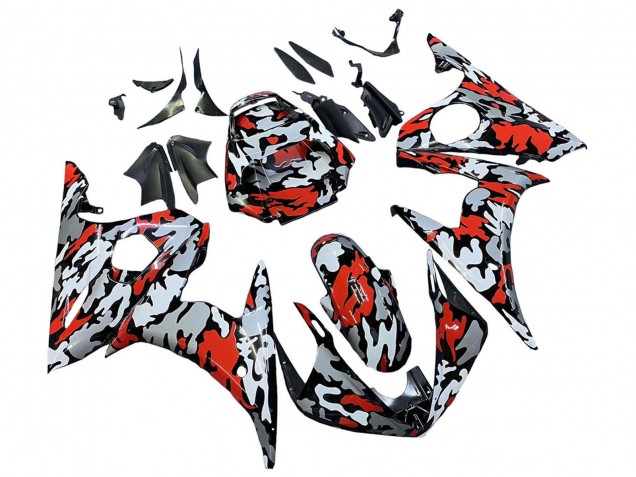 Carena Moto Yamaha YZF R6S 2006-2009 - Nero Rosso Grigio Camouflage