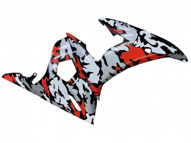 Carena Moto Yamaha YZF R6S 2006-2009 - Nero Rosso Grigio Camouflage