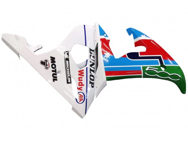 Carena Moto Yamaha YZF 600 R6 2005 - Azzurro Chiaro Bianco Verde Rosso Kastinee Dunlop Motul