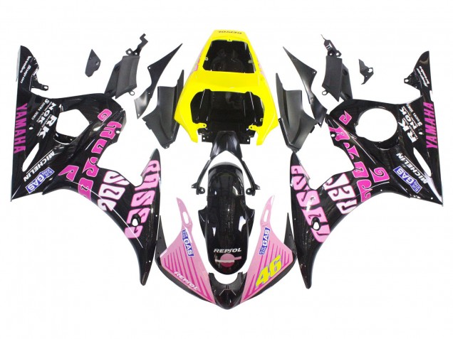 Carena Moto Yamaha YZF 600 R6 2005 - Nero Rosa Giallo Repsol 46