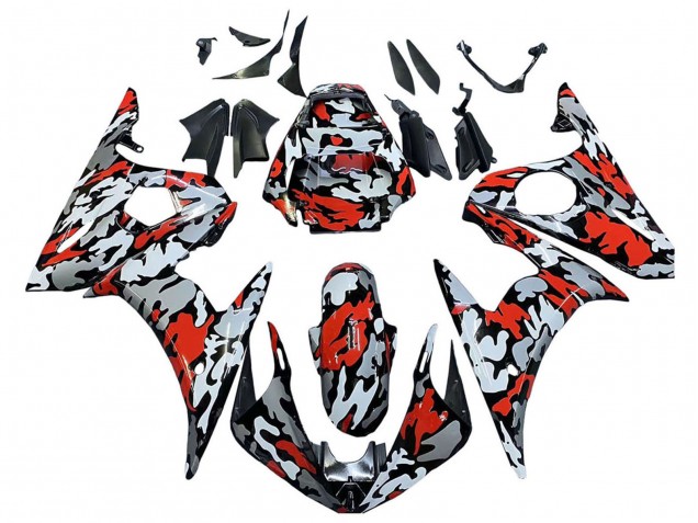 Carena Moto Yamaha YZF 600 R6 2005 - Nero Rosso Grigio Camouflage