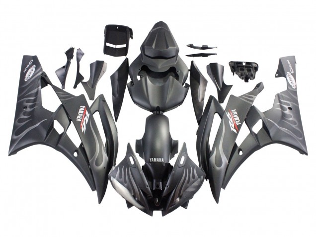 Carena Moto Yamaha YZF 600 R6 2006-2007 - Nero Opaco Argento Fiamma