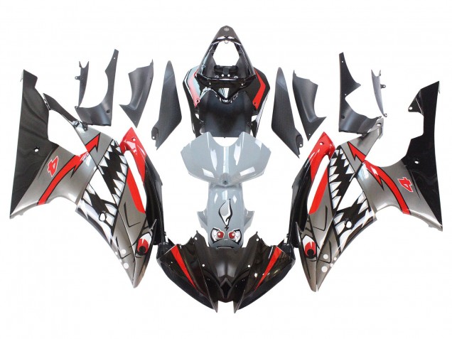 Carena Moto Yamaha YZF 600 R6 2008-2016 - Argento Nero Rosso Squalo 4