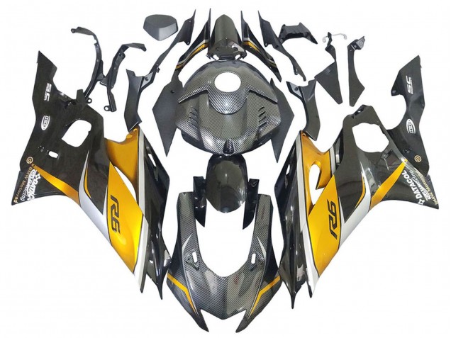 Carena Moto Yamaha YZF 600 R6 2017-2023 - Oro Nero Fibra di Carbonio