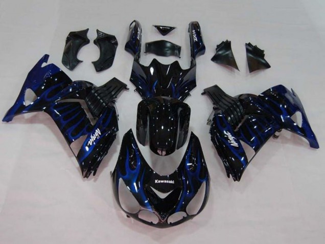 Carena Moto Kawasaki ZX14R ZZR1400 2006-2011 - Nero Lucido Blu Fiamma
