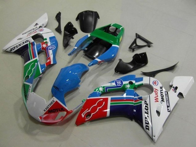 Carena Moto Yamaha YZF R6 1998-2002 - Bianco Blu Verde Rosso Fiat Motul Michelin Dunlop