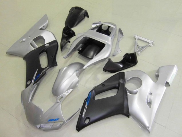 Carena Moto Yamaha YZF R6 1998-2002 - Argento Nero Opaco Blu Decal