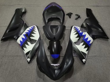 Carena Moto Kawasaki ZX6R 2005-2006 - Nero Opaco Bianco Blu Squalo