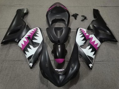 Carena Moto Kawasaki ZX6R 2005-2006 - Nero Opaco Bianco Rosa Squalo