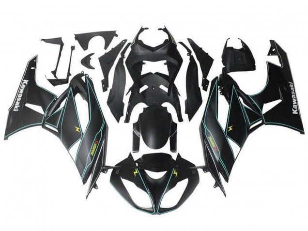 Carena Moto Kawasaki ZX6R 2009-2012 - Nero Opaco Blu Giallo Banda