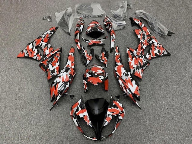 Carena Moto Kawasaki ZX6R 2009-2012 - Rosso Bianco Nero Camouflage