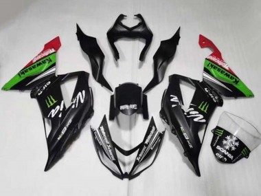 Carena Moto Kawasaki ZX6R 2013-2018 - Nero Opaco Verde Rosso Bianco Mostro Nevicare