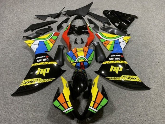 Carena Moto Yamaha YZF 1000 R1 2012-2014 - Nero Lucido Giallo Rosso Blu Verde HP Ruota dei Colori