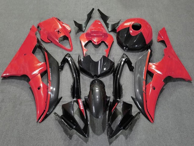 Carena Moto Yamaha YZF R6 2008-2016 - Rosso Nero Fibra di Carbonio Stile