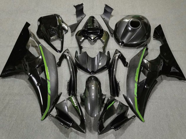 Carena Moto Yamaha YZF R6 2008-2016 - Nero Fibra di Carbonio Stile Verde