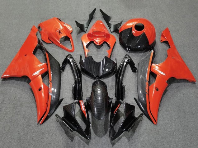 Carena Moto Yamaha YZF R6 2008-2016 - Arancia Nero Fibra di Carbonio Stile