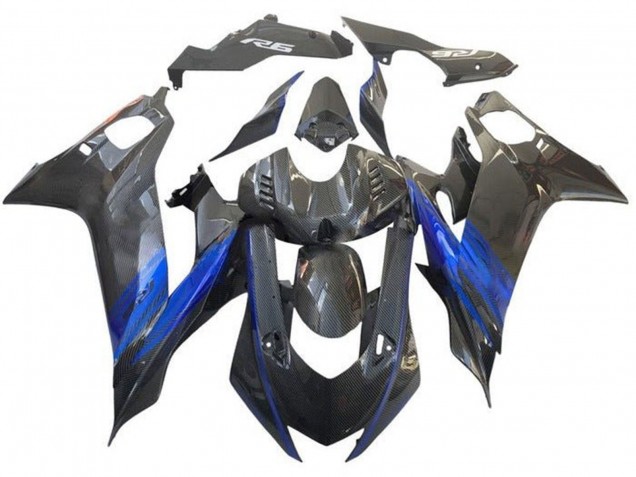 Carena Moto Yamaha YZF R6 2017-2023 - Blu Nero Falso Fibra di Carbonio