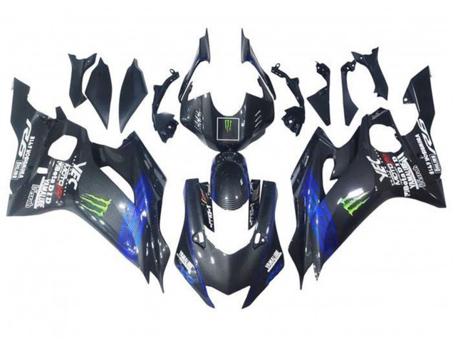 Carena Moto Yamaha YZF R6 2017-2023 - Blu Nero Falso Fibra di Carbonio Verde Mostro