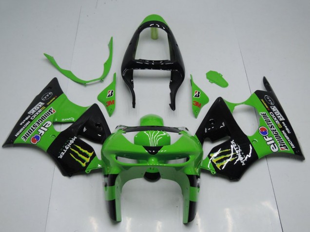 Carena Moto Kawasaki ZX6R 1998-1999 - Verde Nero Lucido Giallo Elf Bridgestone Mostro